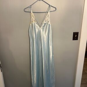 Satin Light Blue Chemise with Lace Detail